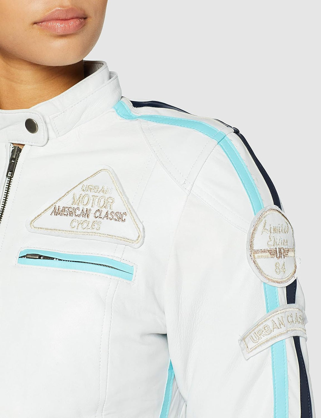 URBAN 5884 Motorradjacke Damen Mit Protektoren, Damenjacke aus Lammleder, Protektoren für Rücken, Sc