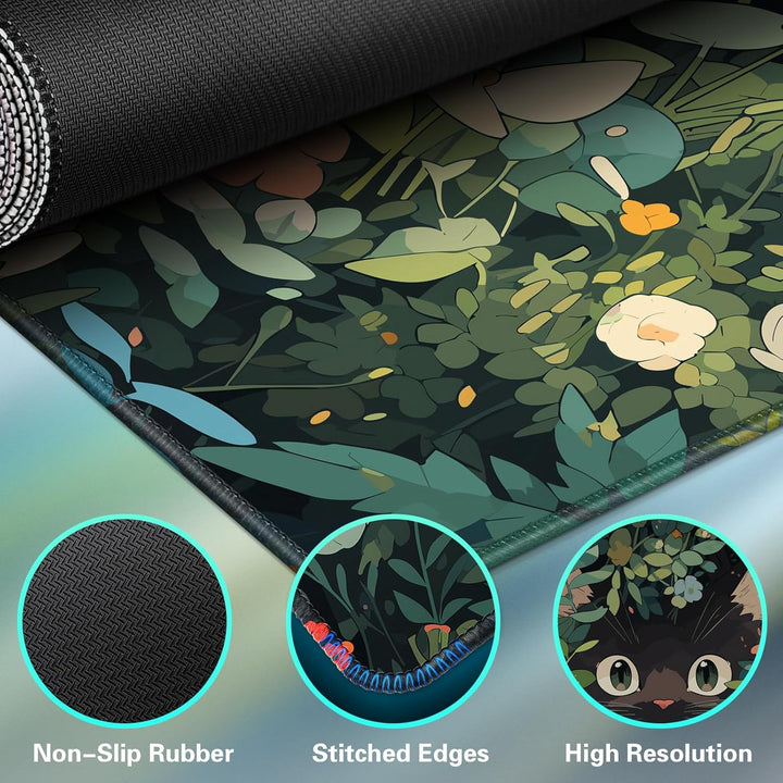 Abetcabe Gaming Mauspad XXL, Mousepad 900 x 400mm, Cute Katze Mauspad gross Vernähte Kanten WassXerd