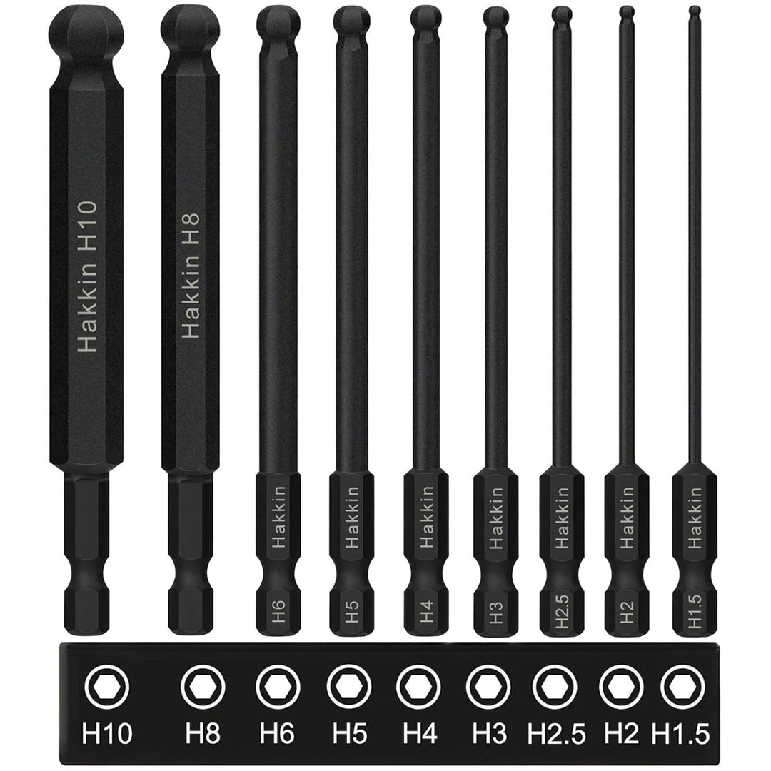 Hakkin 9 Stück 1/4" Kugelkopf Sechskant Schraubendreher Bit 100mm Sechskant Magnetischen Innensechsk