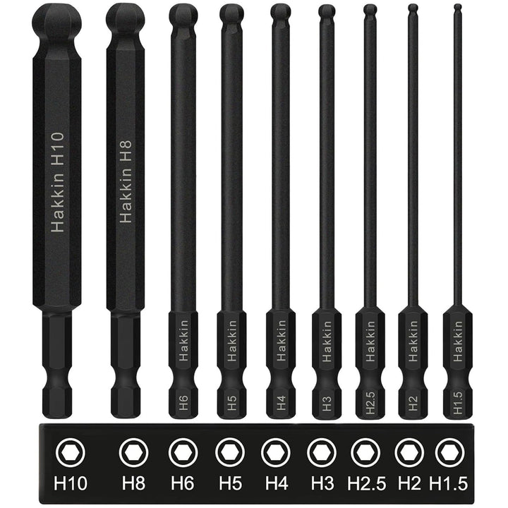 Hakkin 9 Stück 1/4" Kugelkopf Sechskant Schraubendreher Bit 100mm Sechskant Magnetischen Innensechsk