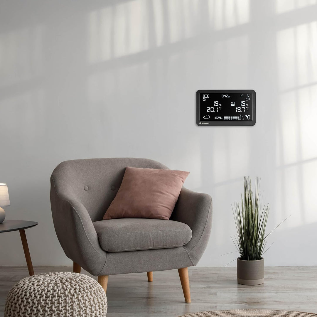Bresser Funk-Wetterstation mit Aussensensor Temperatur Luftfeuchtigkeit Wettervorhersage Hygrometer