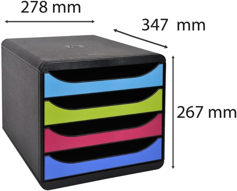 Exacompta 3101928D Premium Ablagebox mit 4 Schubladen für DIN A4+ Dokumente. Belastbare Schubladenbo