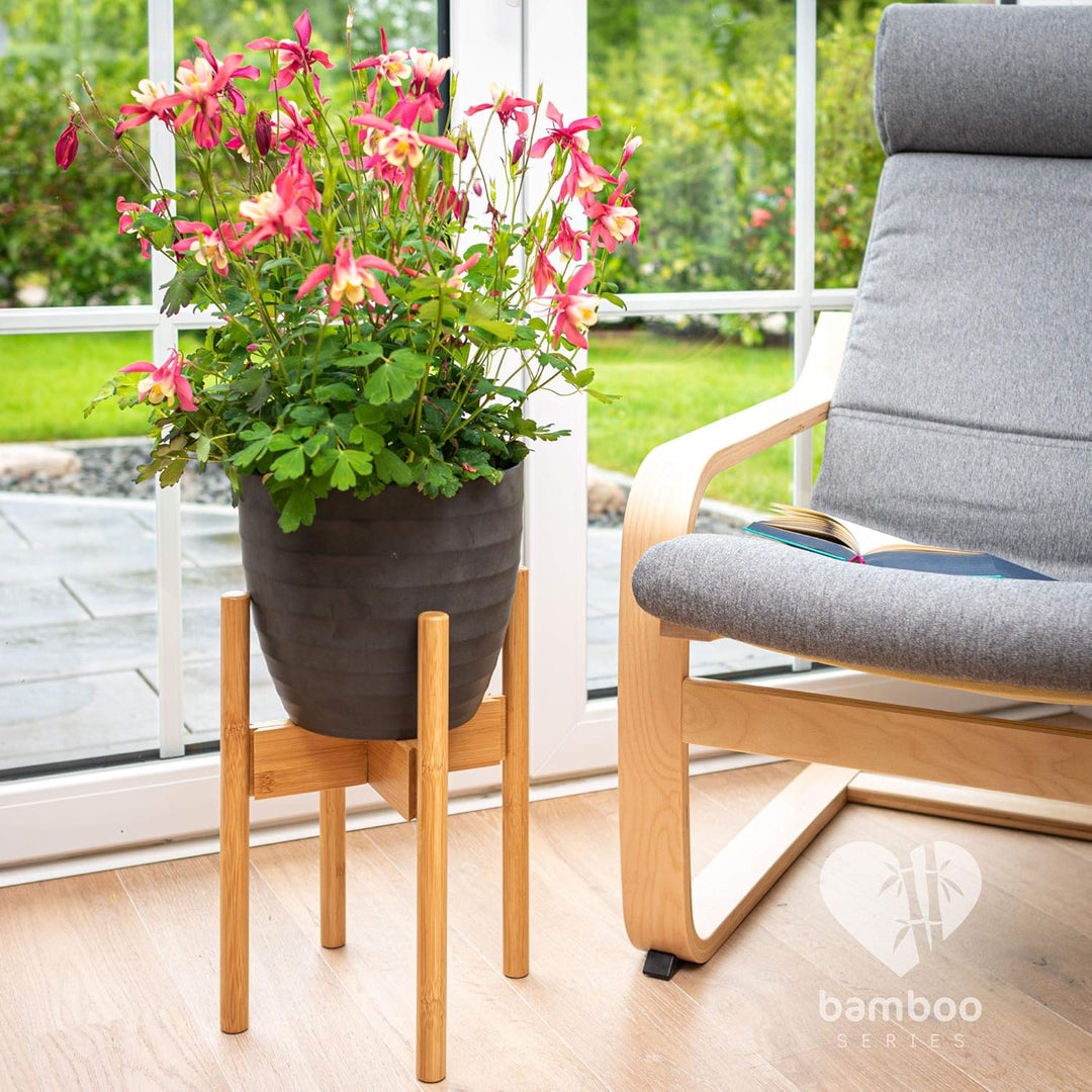 Rubberneck 2er Set Bambus Pflanzenständer - Verstellbare Blumentopfständer aus Bambusholz für den In