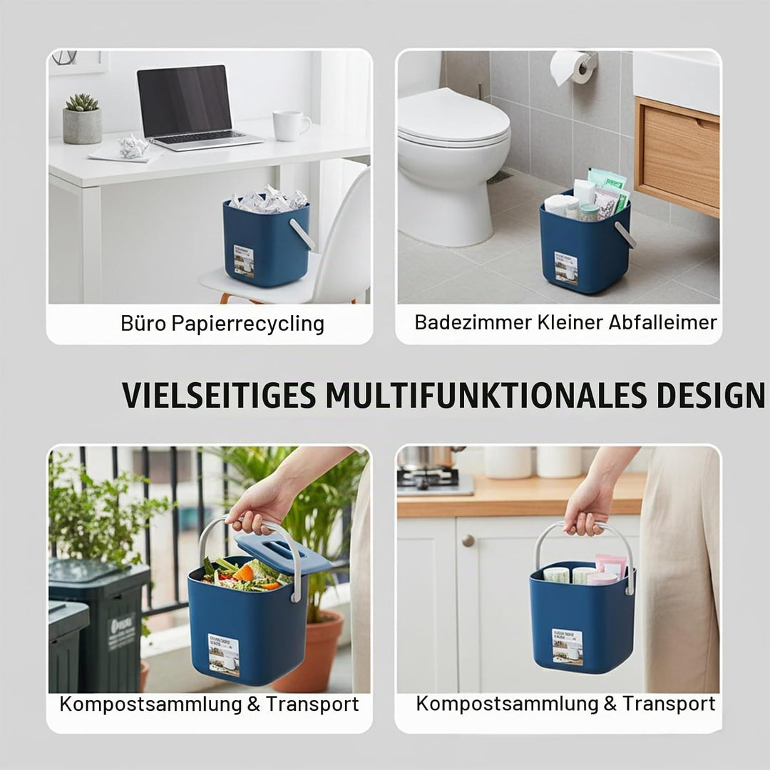 Kleiner Biomülleimer Küche, 4L Biomülleimer Küche mit Aktivkohlefilter &amp; Sieb - Geruchsneutral, Spül