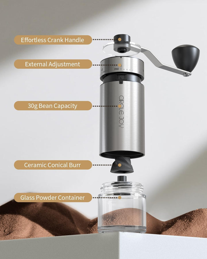 CIRCLE JOY Tragbare Manuelle Kaffeemühle mit keramischem Konischem Frässtift und 40 Externen Einstel