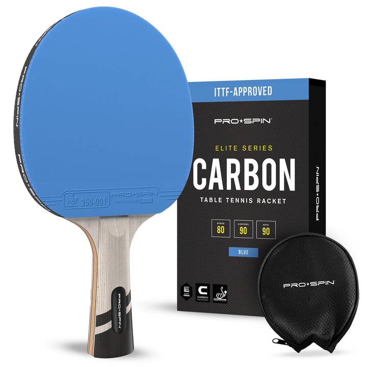 PRO-SPIN Carbon Tischtennisschläger | 7-lagiges Schlägerblatt, Offensiv-Gummi, 2,0-mm-Polster, Hochw