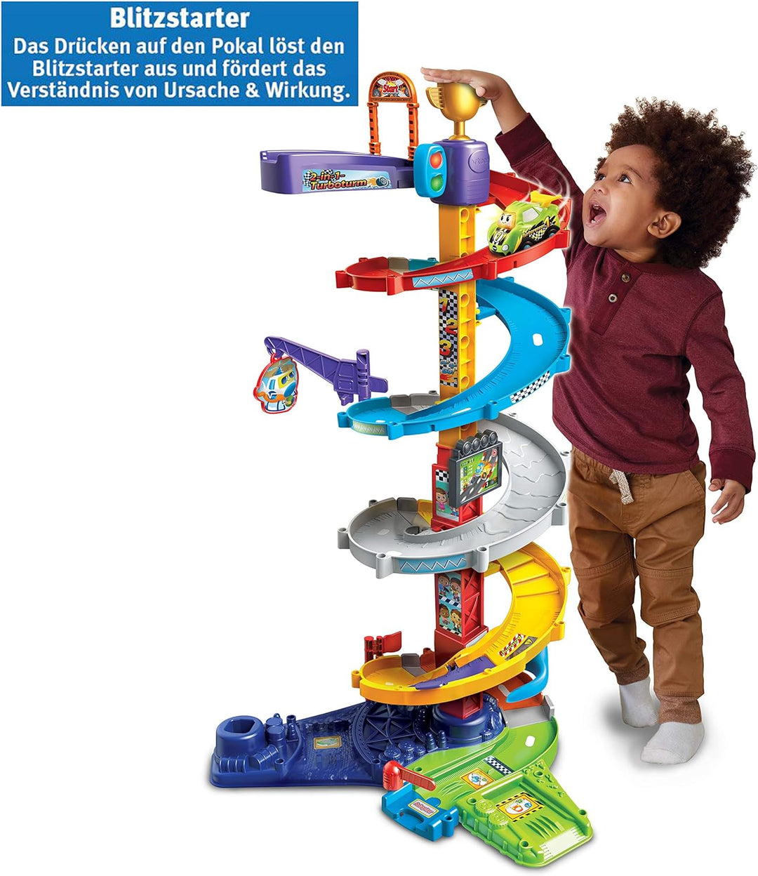VTech 80-535004 TUT Baby Flitzer-2-in-1-Turboturm Babyspielzeug, Rennbahn, Parkhaus, Auto FFP Versio