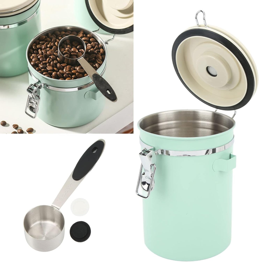 Kaffeedose, Einwegventil, Dualer, Mintgrüner Lebensmitteldose, Datumsrad, Haushalts-Edelstahl (1,8 L