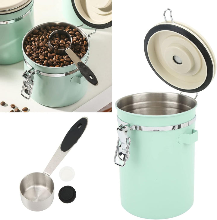 Kaffeedose, Einwegventil, Dualer, Mintgrüner Lebensmitteldose, Datumsrad, Haushalts-Edelstahl (1,8 L