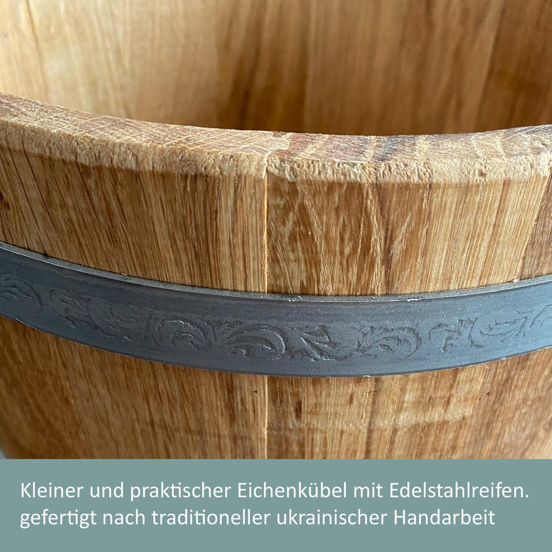 Waldmeister Sauna Set - Eichenholz Aufgusskübel 5L -inkl. 0,5L Sauna Aufgusskelle - 30 x 27 x 27 cm