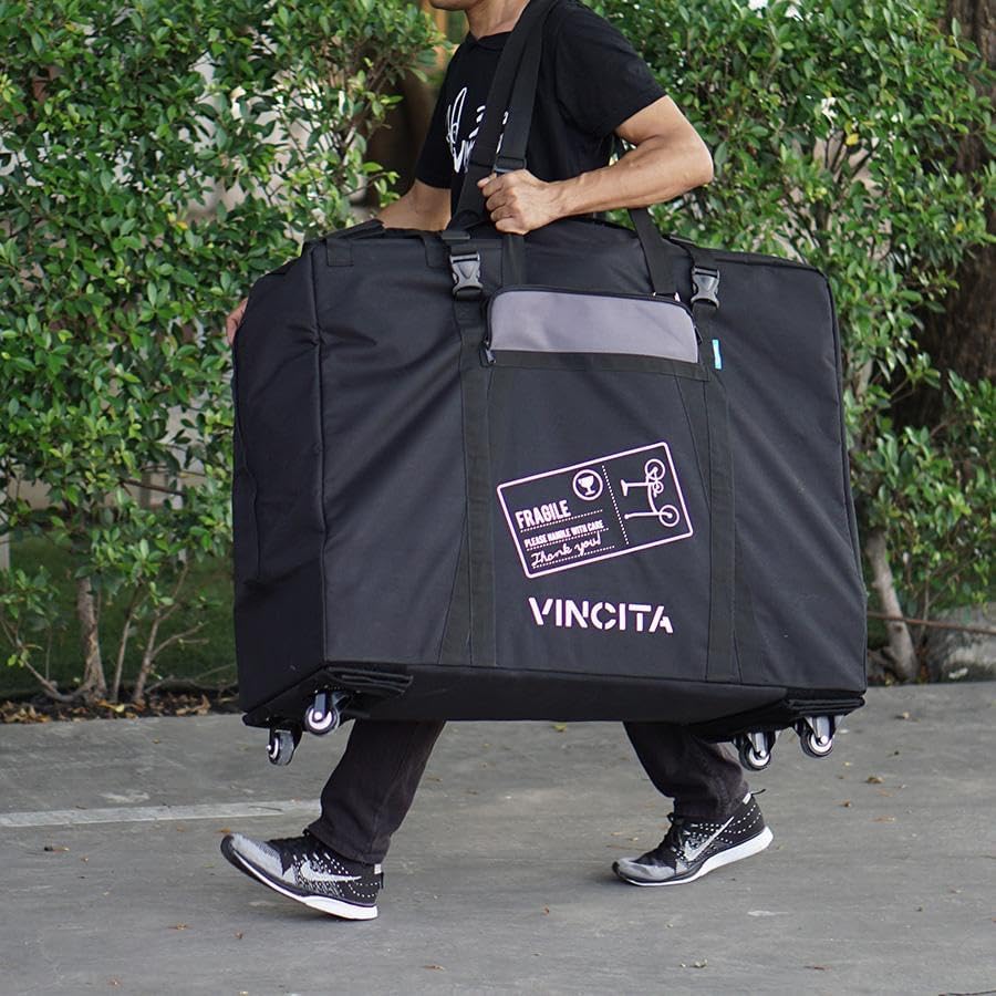 Vincita Weiche Transporttasche mit Rollen für Brompton Typ Fahrrad und Fahrräder, 4 Räder Schwarz 5,
