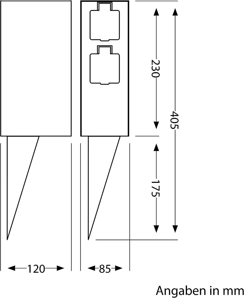 ledscom.de Garten-Steckdosensäule POMI mit Erdspiess für aussen, IP44, Timer/Zeitschaltuhr, 2-Fach,