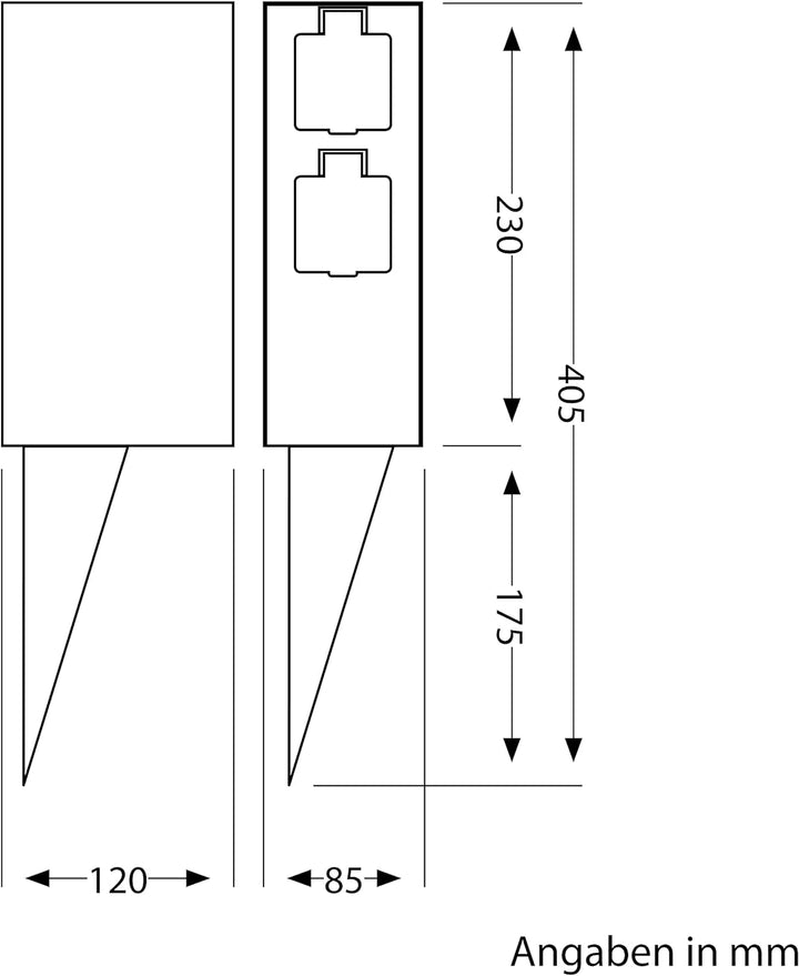 ledscom.de Garten-Steckdosen-Säule POMI mit Erdspiess und 2m Kabel für aussen, IP44, 4-Fach, schwarz