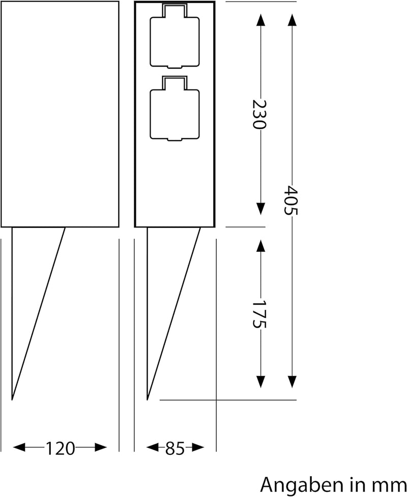 ledscom.de Garten-Steckdosensäule POMI mit Erdspiess für aussen, IP44, Timer/Zeitschaltuhr, 2-fach,