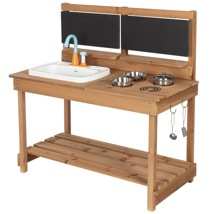 ONVAYA® Matschküche aus Holz | Braun | Outdoor Spielküche mit Waschbecken und schwarzer Tafel | Inkl