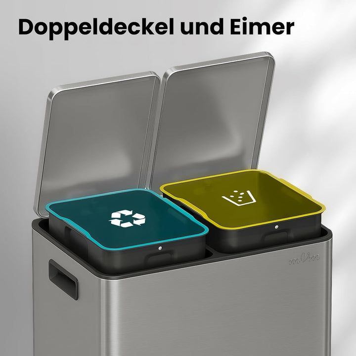 mVm Mülleimer Küche,60 Liter Treteimer,2x30L Doppelter Abfalleimer 2er-Mülleimer Mülltrennung mit In