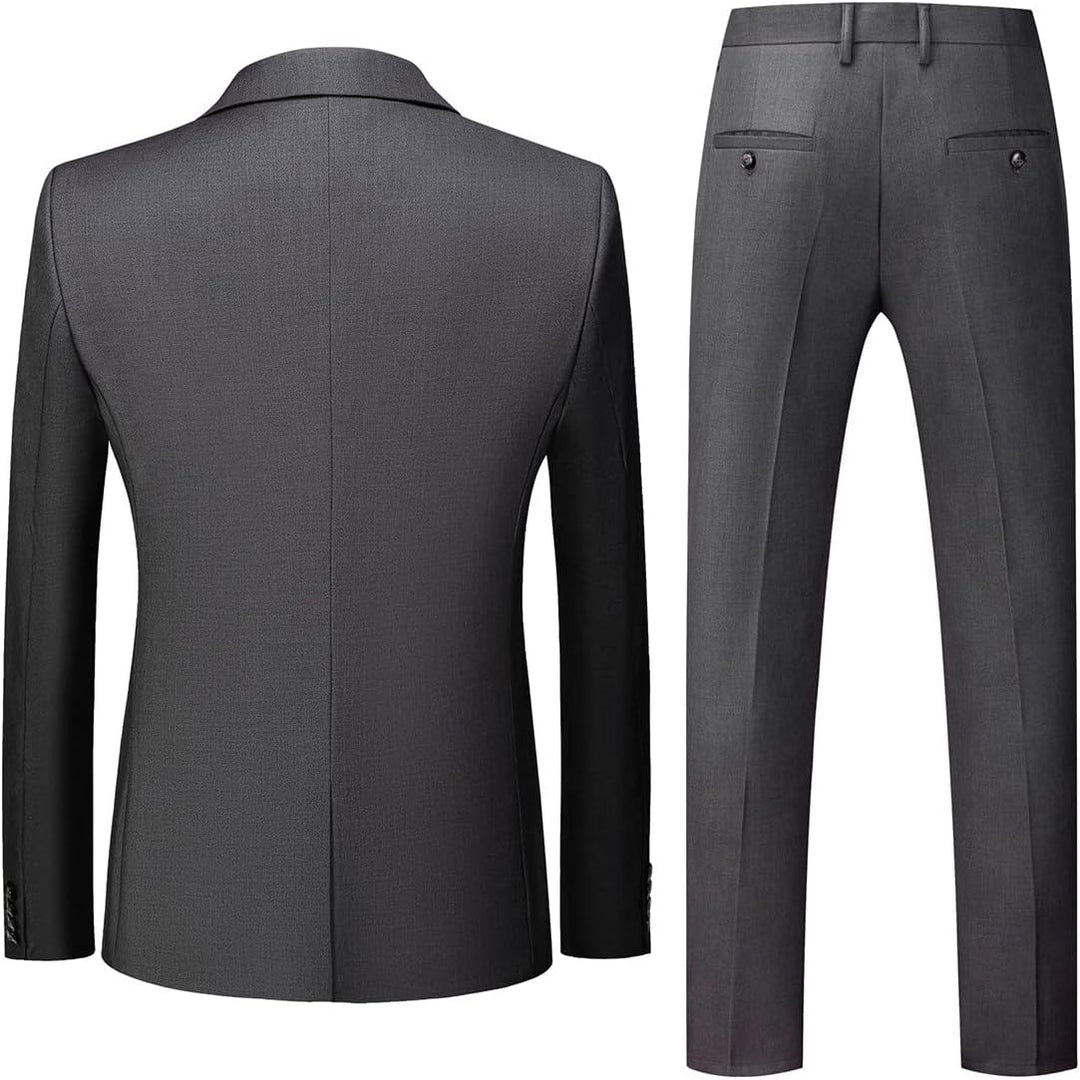 Herren Anzug 3-teilig Slim Fit Einreihig Zwei Knöpfe Hochzeit Smoking Anzug Blazer Weste Hose, Grau