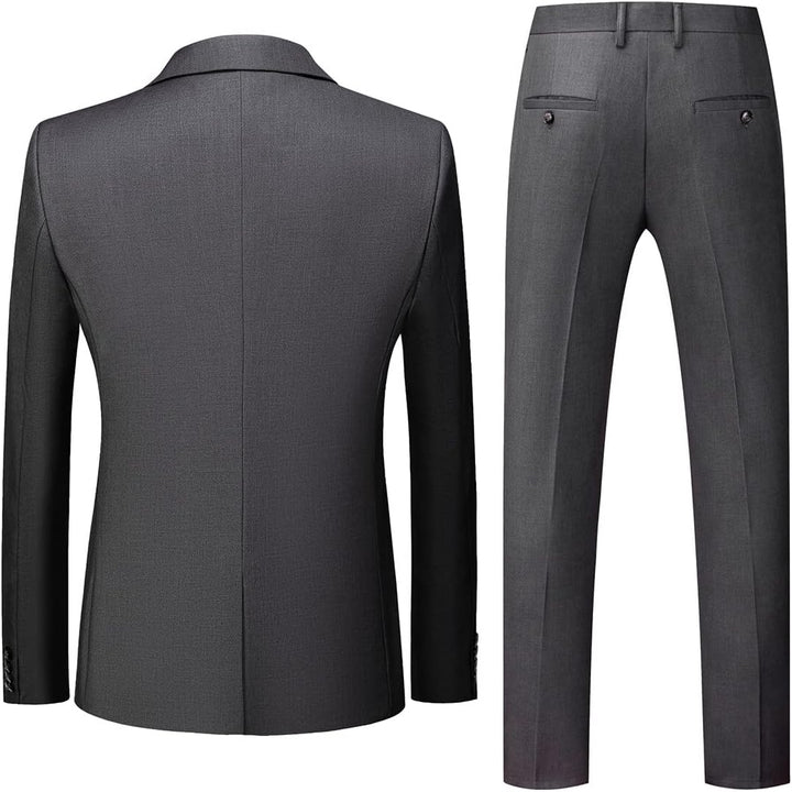 Herren Anzug 3-teilig Slim Fit Einreihig Zwei Knöpfe Hochzeit Smoking Anzug Blazer Weste Hose, Grau