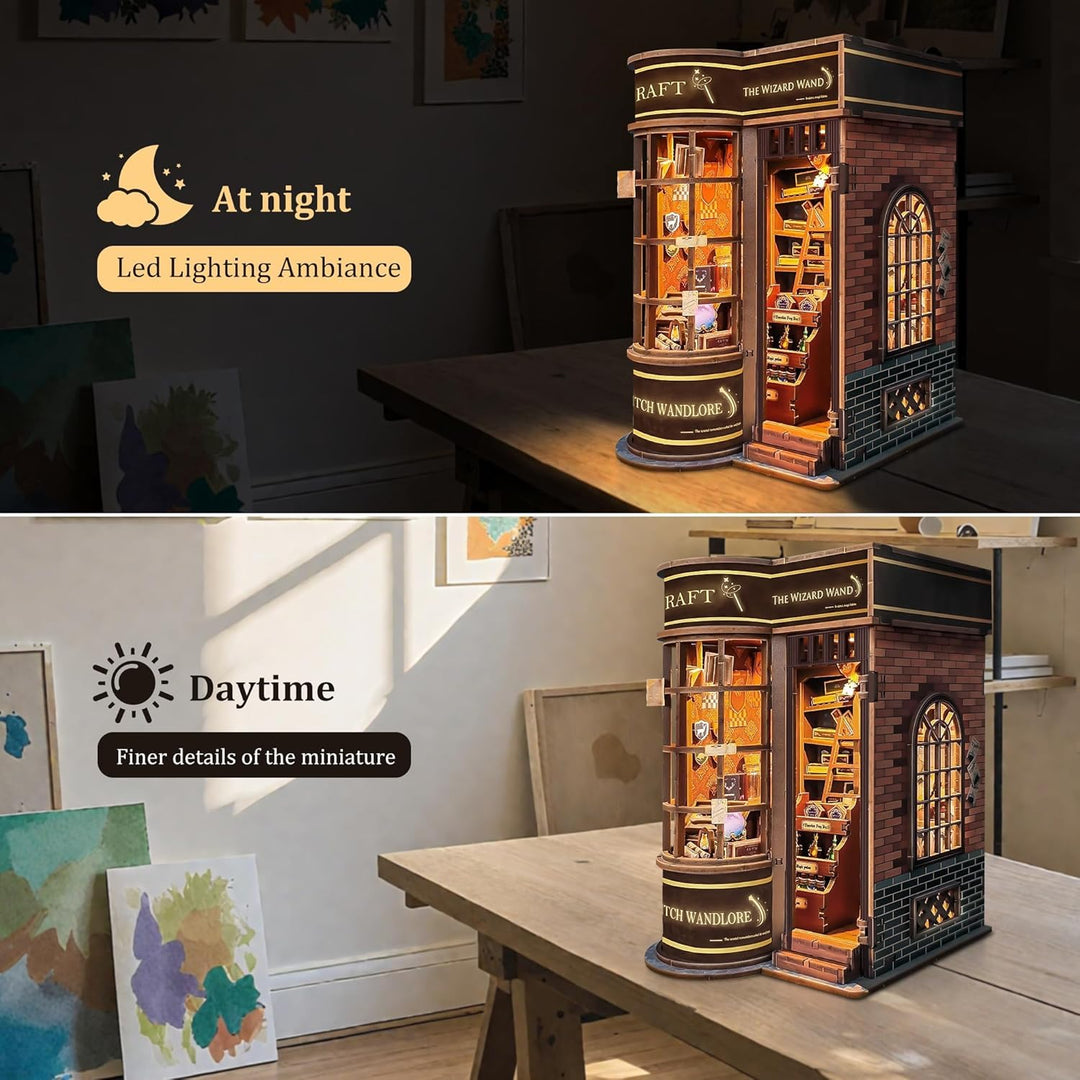 Book Nook Kit für Erwachsene: LUMYCE Holzpuzzle DIY Miniatur Haus 3D Puppenhaus - Buchstütze für Büc