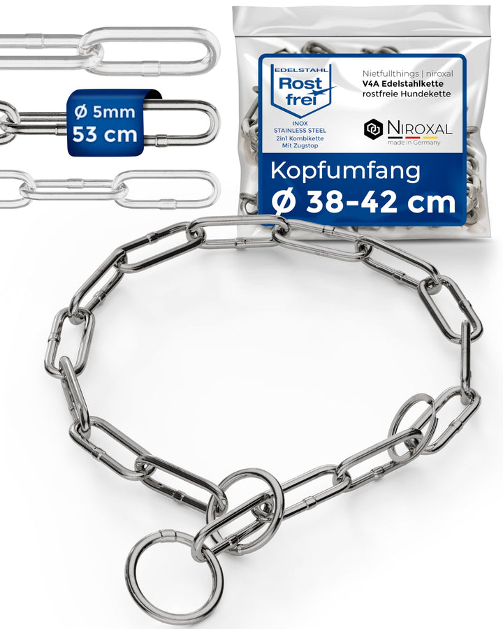 rostfreier Kettenwürger mit Zugstop zum Hundetraining - Hundehalsband Hundekette aus Edelstahl - lan