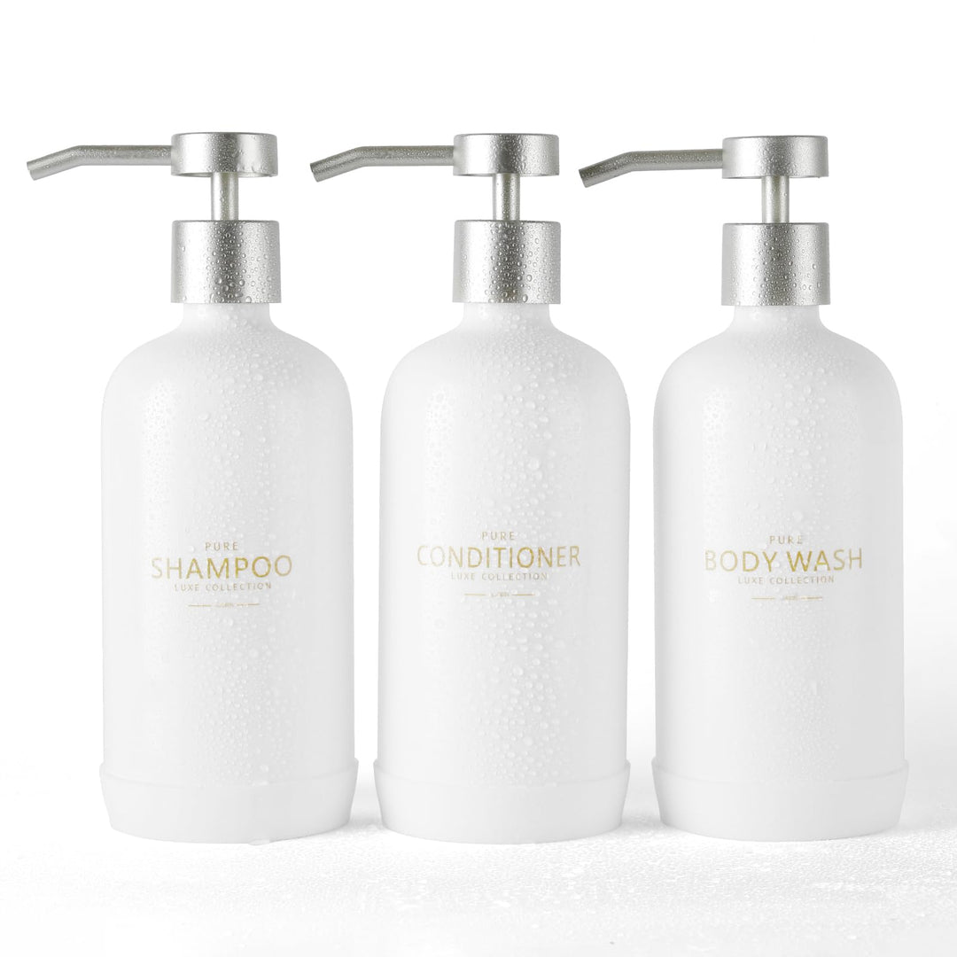 Janxin Shampoo- und Spülungsspender, Set mit 3 nachfüllbaren 600 ml Shampoo-Flaschen mit rutschfeste