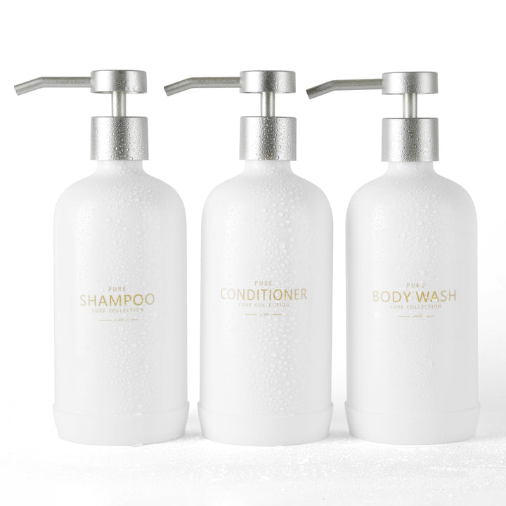 Janxin Shampoo- und Spülungsspender, Set mit 3 nachfüllbaren 600 ml Shampoo-Flaschen mit rutschfeste