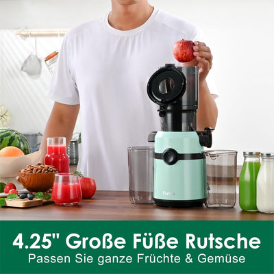 Fretta Entsafter Slow Juicer mit 108 mm Öffnung&1L Kapazität,Entsafter Gemüse und Obst,200W Saftpres