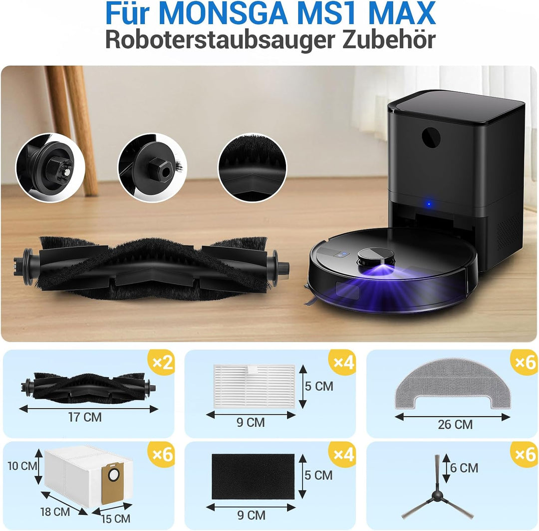 MS1 MAX Replacement Parts for For MONSGA MS1 MAX Robotic Vacuum Cleaner Parts with 1 Roller Brush, 4
