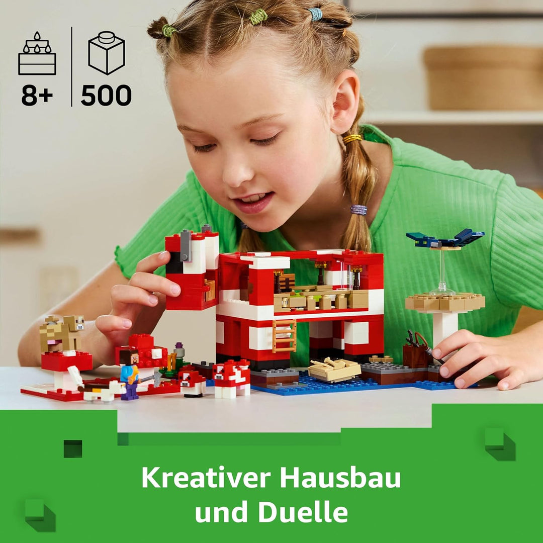 LEGO Minecraft Das Pilzkuh-Haus, Bauspielzeug zum Videospiel, Modell im Pilzland mit Minifiguren, St