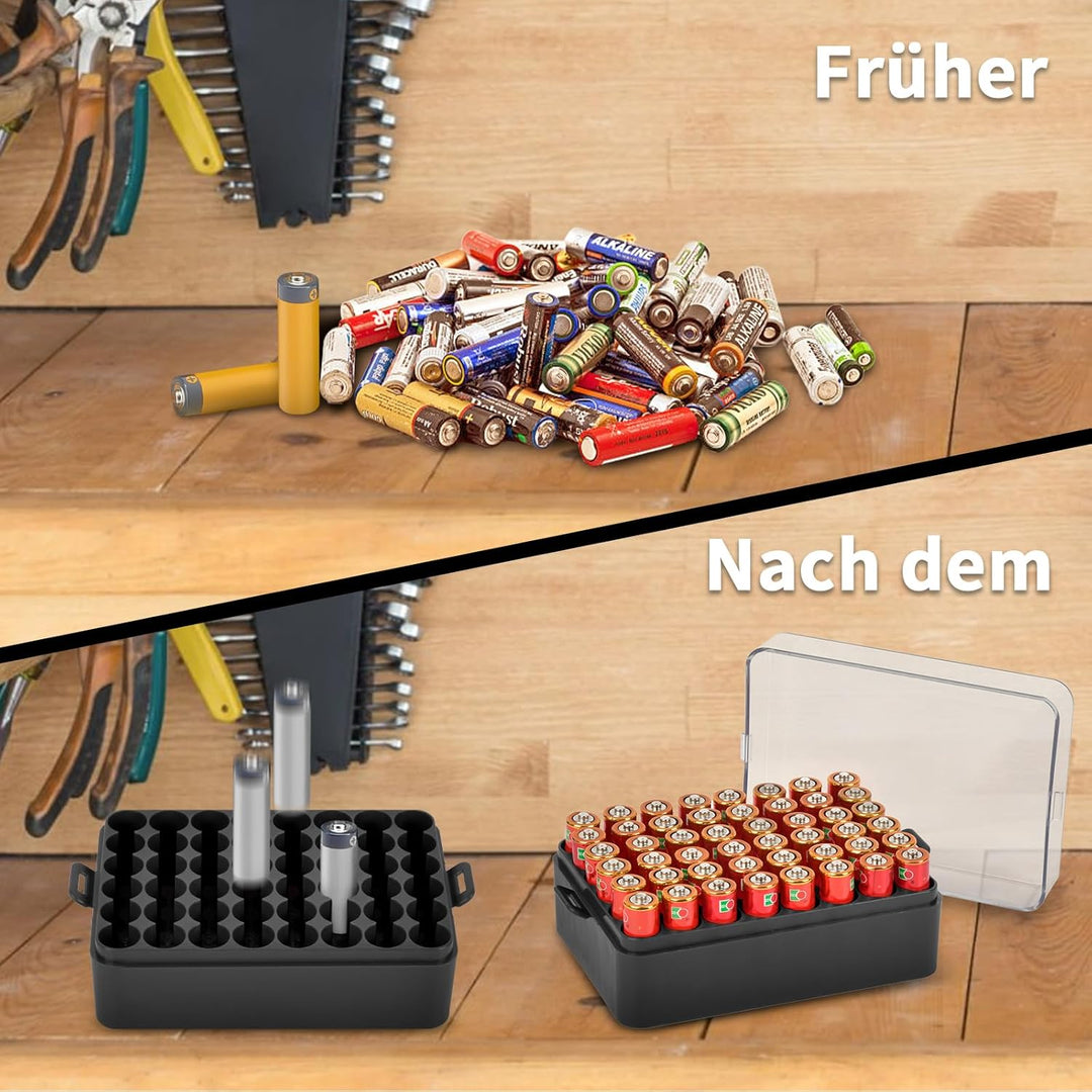 Batterie Organizer Aufbewahrungshülle, Kleine Batterie Tresor Box Container für 48 Stück AA-Batterie