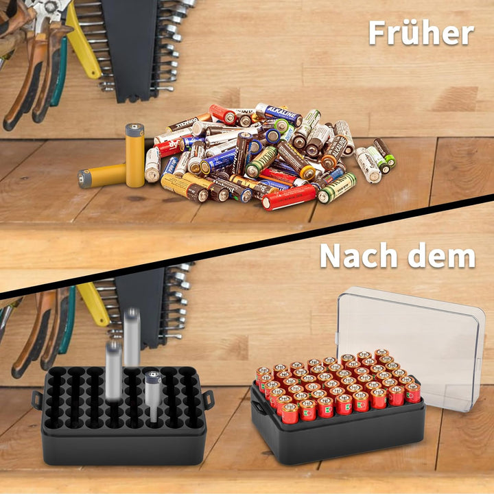 Batterie Organizer Aufbewahrungshülle, Kleine Batterie Tresor Box Container für 48 Stück AA-Batterie