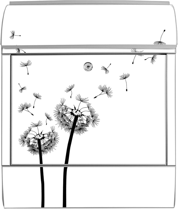 banjado® Design Briefkasten mit Motiv Pusteblume 2 39x47x14cm &amp; 2 Schlüssel - Briefkasten Stahl Silb