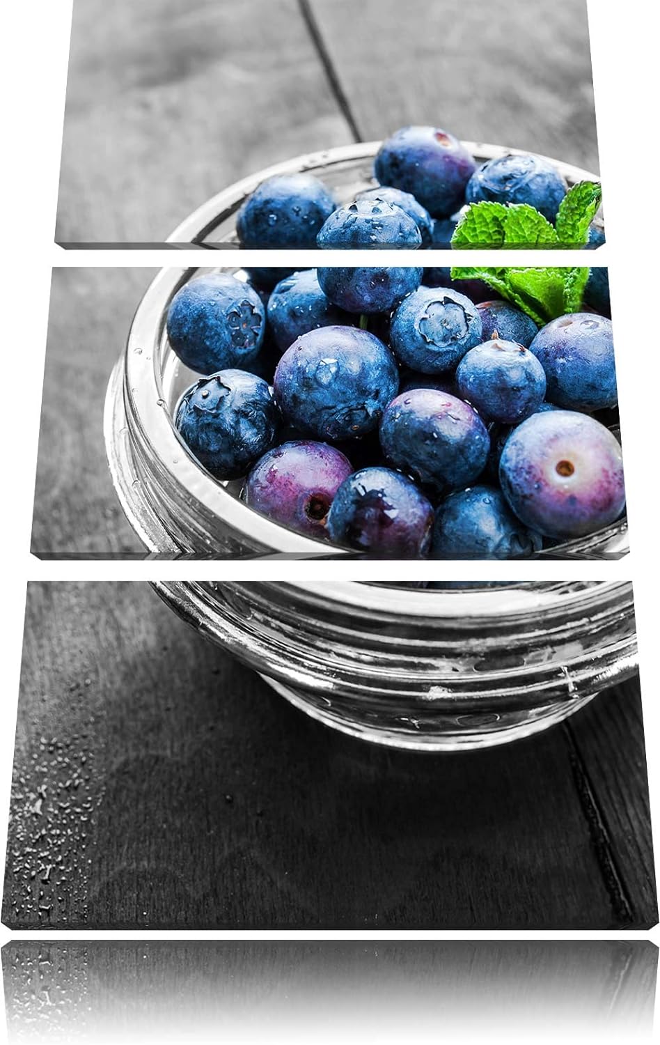 Schale voller Heidelbeeren schwarz/weiss 3-Teiler Leinwandbild 120x80 Bild auf Leinwand, XXL riesige