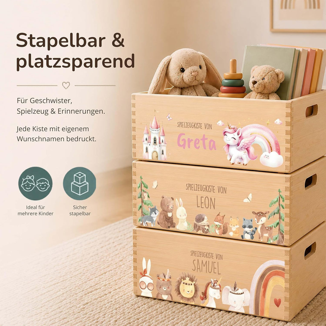 Kidsmood - Spielzeugkiste aus Holz mit Wunschnamen | Aufbewahrungsbox Kinder Spielzeug & Bücher | Pr
