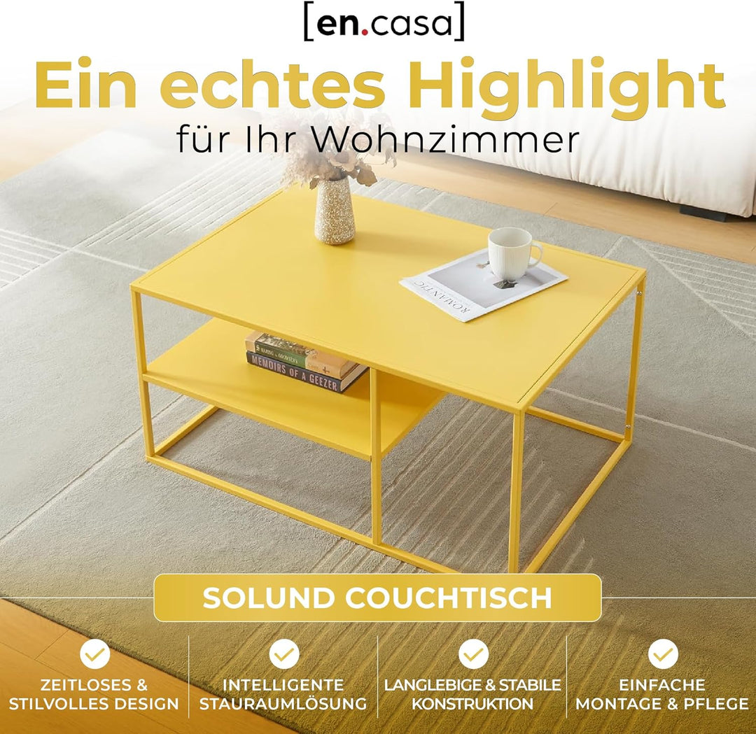[en.casa] Couchtisch Solund Beistelltisch Metall Wohnzimmertisch mit Stauraum Sofatisch rechteckig K