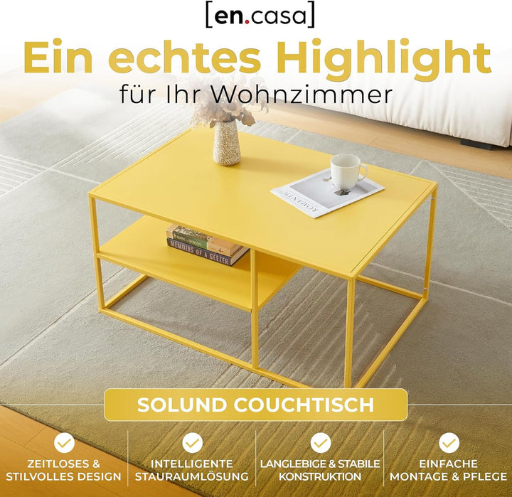 [en.casa] Couchtisch Solund Beistelltisch Metall Wohnzimmertisch mit Stauraum Sofatisch rechteckig K