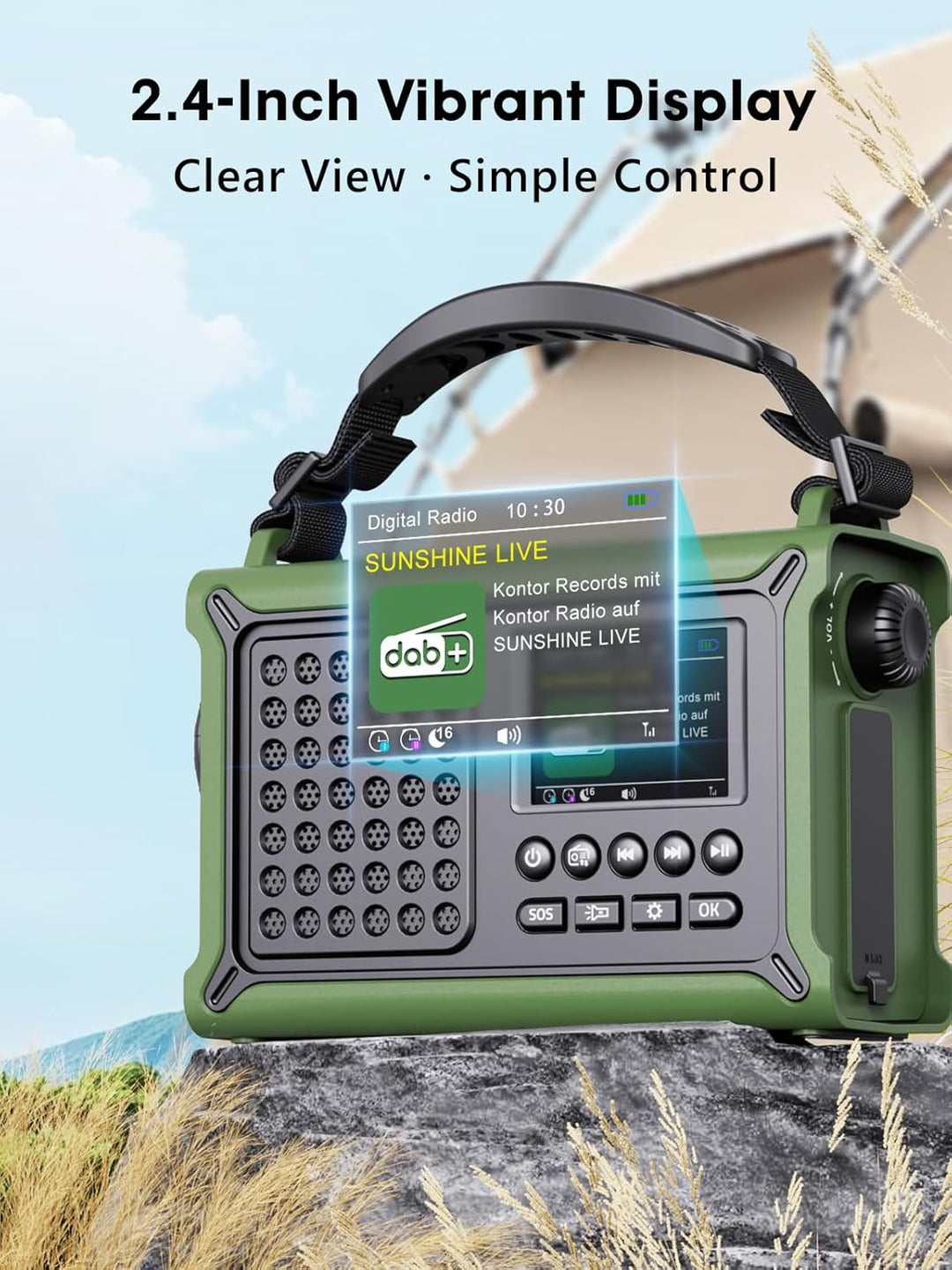 ROCAM Tragbares DAB+ Radio mit Bluetooth, 12000mAh Kurbelradio mit 8500mm² Solarpanel & 650mA Kurbel
