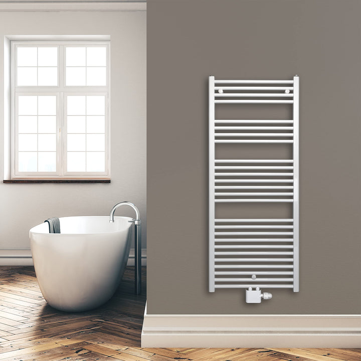 Heizkörper Badheizkörper Handtuchwärmer mit Mittelanschluss 50 mm weiss (1424 x 600 mm) (717 Watt na
