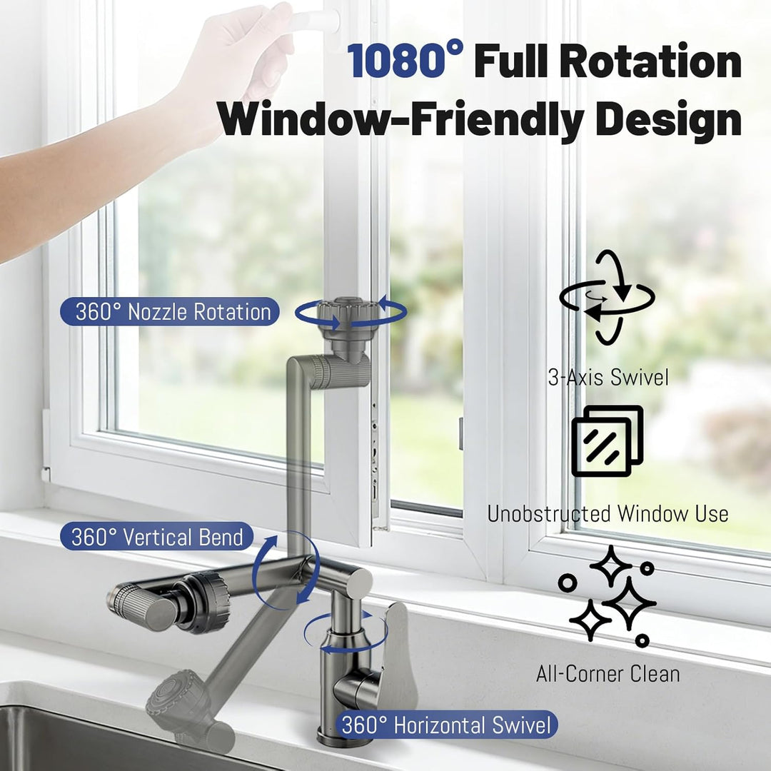 Vorfenster Küchenarmatur Klappbar, Spülarmatur mit 2 Strahlarten Faucet, 1080° Flexibler Mischbatter