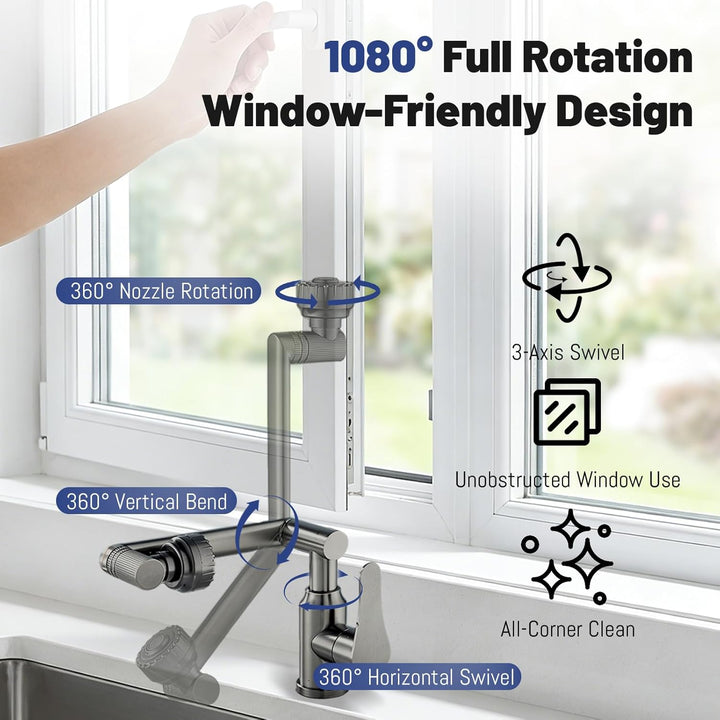 Vorfenster Küchenarmatur Klappbar, Spülarmatur mit 2 Strahlarten Faucet, 1080° Flexibler Mischbatter