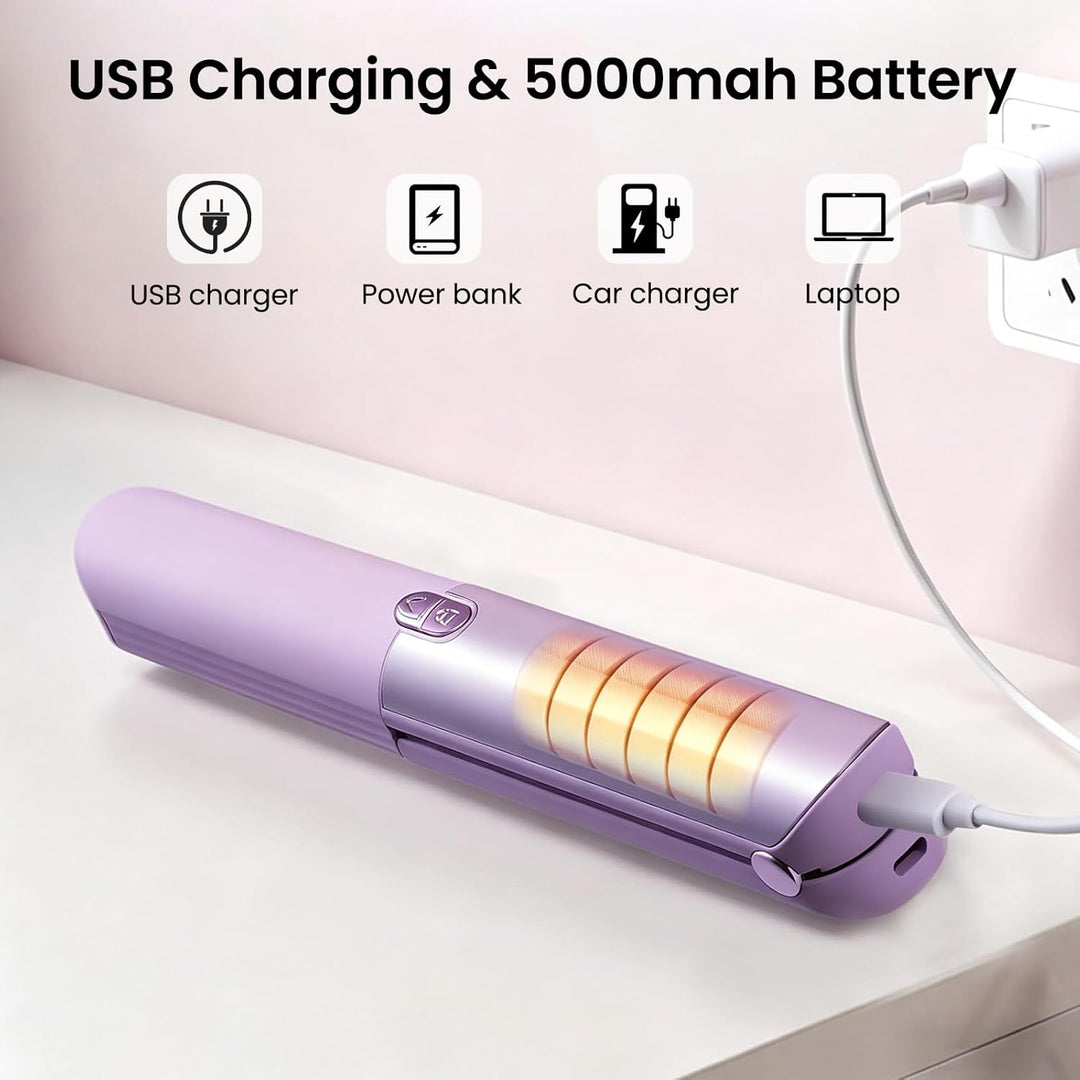 3-in-1 kabelloser Glätteisen und Lockenstab, Mini-Haarglätter mit max. 220 °C, tragbar mit 7 Tempera