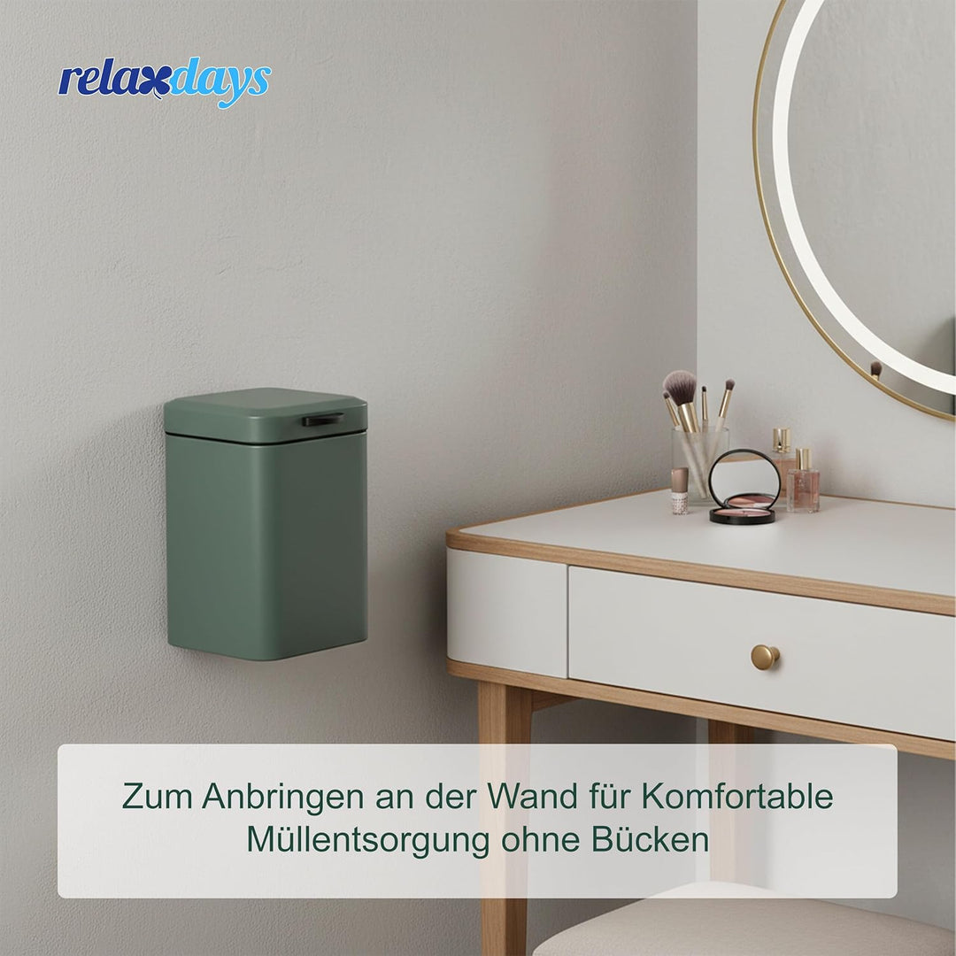 Relaxdays Kosmetikeimer Wandmontage, 3 l, Absenkautomatik, entnehmbarer Inneneimer, Bad Mülleimer, E