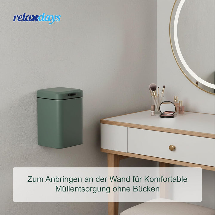 Relaxdays Kosmetikeimer Wandmontage, 3 l, Absenkautomatik, entnehmbarer Inneneimer, Bad Mülleimer, E