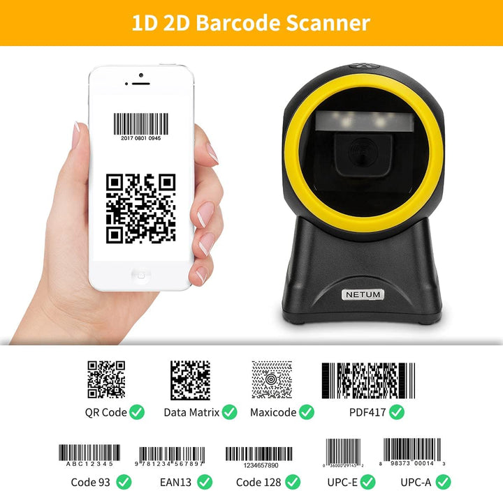 NetumScan 2D QR Präsentations-Scanner, freihändig, USB-Barcode-Scanner, omnidirektional, kabelgebund