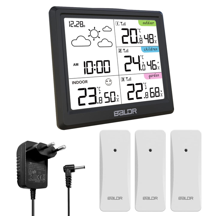 LEVIPE Wetterstation Funk mit 3 Aussensensor, Digitale Funkwetterstation mit Innen Aussen Temperatur