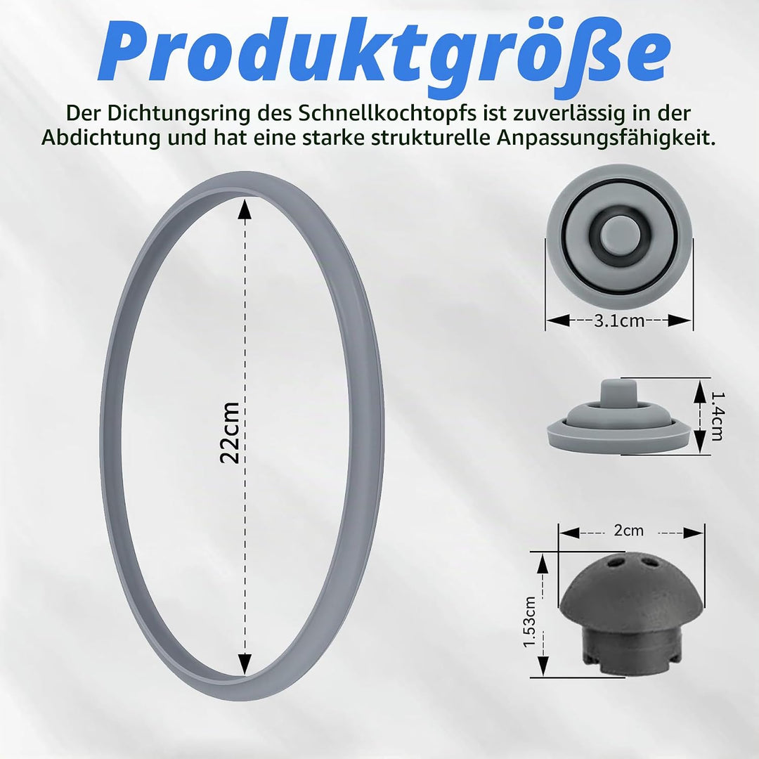 3-in-1 Ersatzteile-Set für WMF Schnellkochtopf Perfect &amp; Perfect Plus - 22 cm Dichtungsring, Hauptve