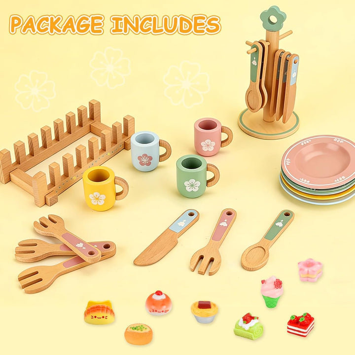 Kinderküche Geschirr Teeservice Kinder Holz,Kinderküche Zubehör Holz,Spielküche Kinder küche zubehör