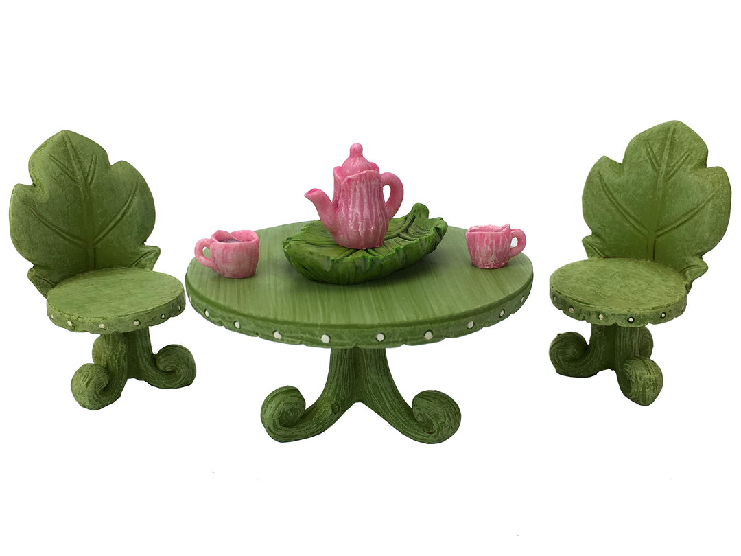 GlitZGlam Miniatur-Fee-Gartenmöbel Set Blatt Bistro-Tee-Set für Feen und Gartenzwerge