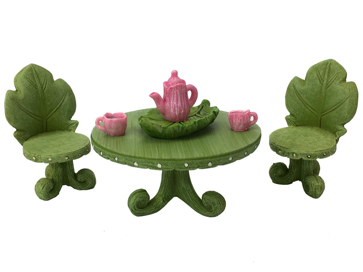 GlitZGlam Miniatur-Fee-Gartenmöbel Set Blatt Bistro-Tee-Set für Feen und Gartenzwerge
