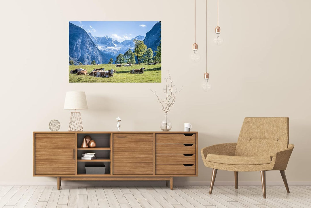 islandburner XXL Bild Poster Kühe Auf Wiese In Den Bergen Alpen Kuhwiese Premium Bilder Fotodruck Po